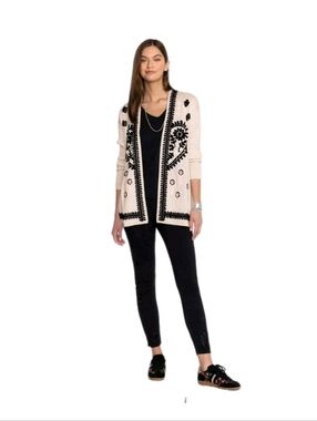 Johnny Was Los Angeles  Size XL Black Tonal Leggings Ankle Knit Embroidered $138